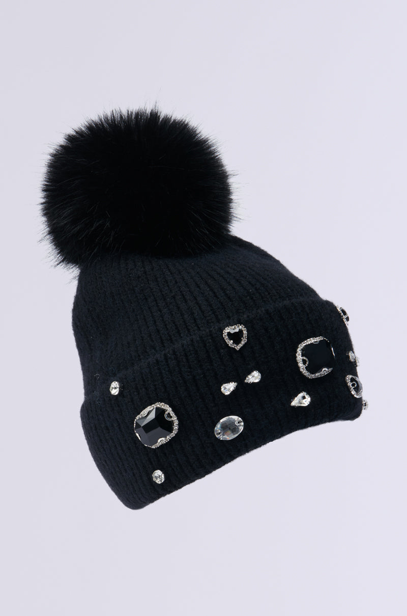 DIAMOND HOUR EMBELLISHED BEANIE IN BLACK