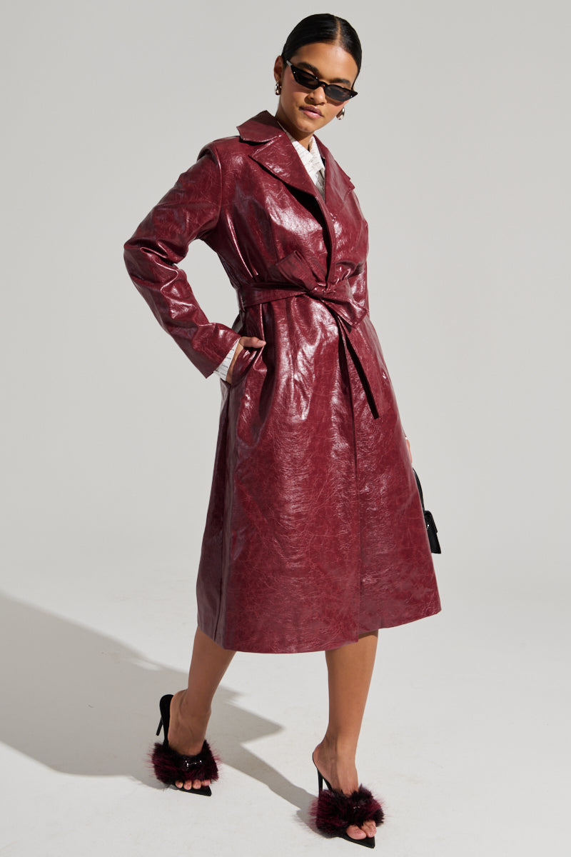 MISA FAUX LEATHER TRENCH