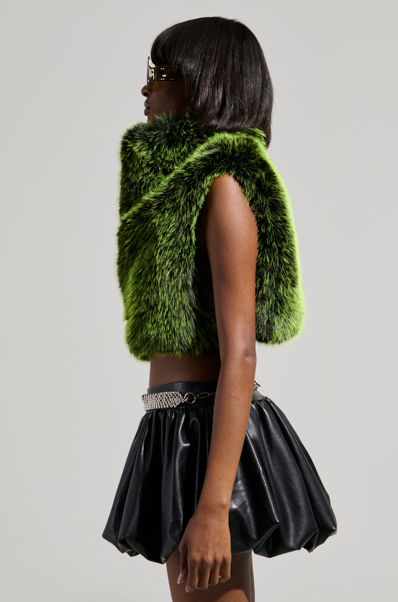 HEADED TO ASPEN SLEEVELESS FUR TOP IN GREEN