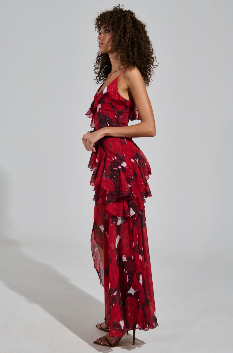 MAEVE PRINTED RUFFLE MAXI DRESS