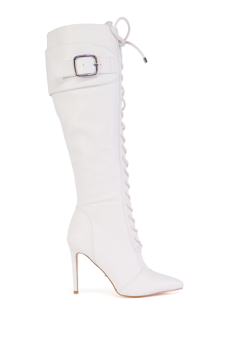 AZALEA WANG CHELSEA WHITE LACE UP STILETTO BOOT