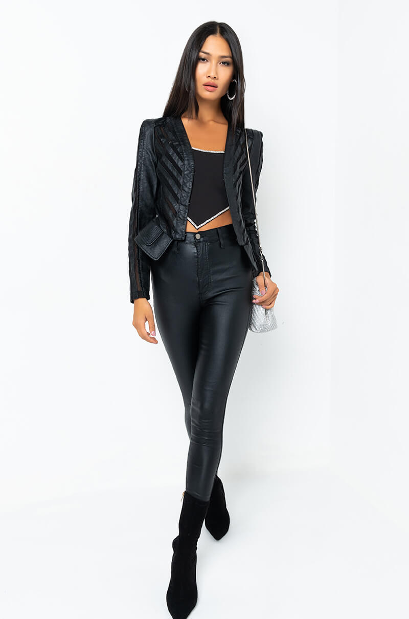 COME A LITTLE CLOSER MESH PLEATHER JACKET