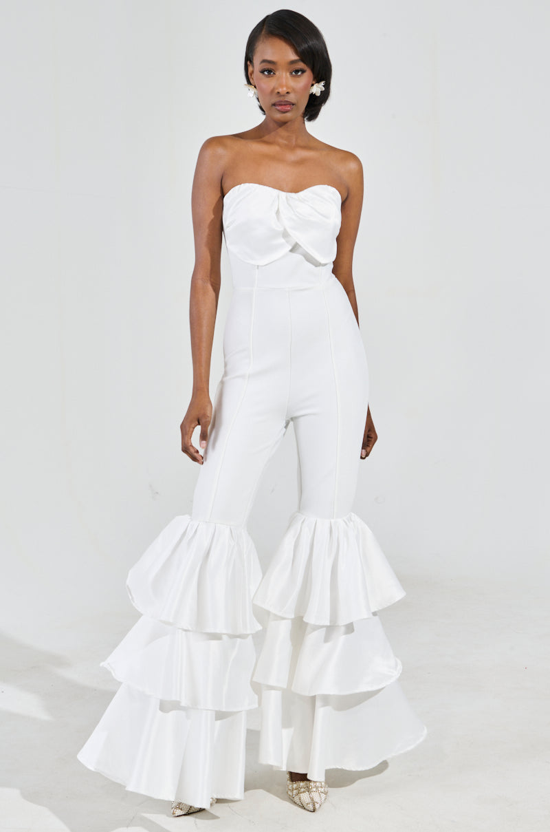 I JUST WANNA DANCE FLARE LEG JUMPSUIT IN WHITE