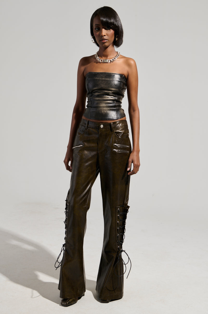 PAIGE FAUX LEATHER FLARE TROUSER