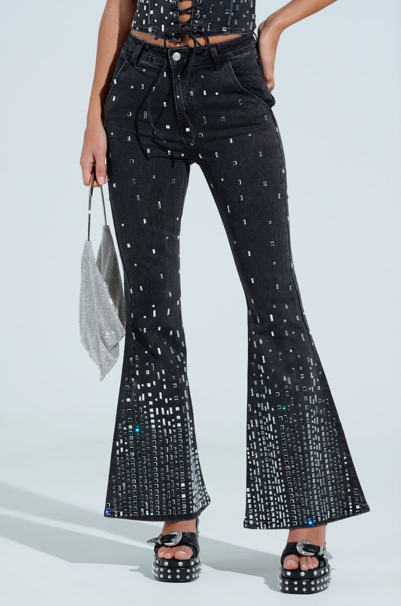 POPSTAR BLACK DENIM PANT WITH RHINESTONE