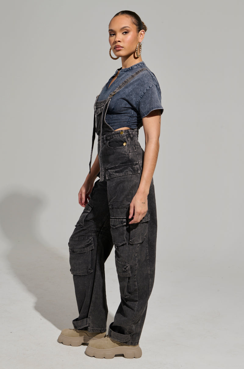 ALWAYS ON YOUR MIND DENIM JUMPSUIT IN CHARCOAL GREY