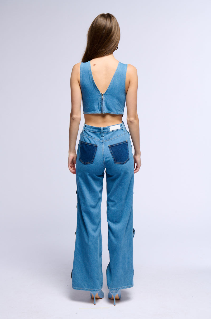 JULIETTE WEAVE TWO TONE DENIM JUMPSUIT