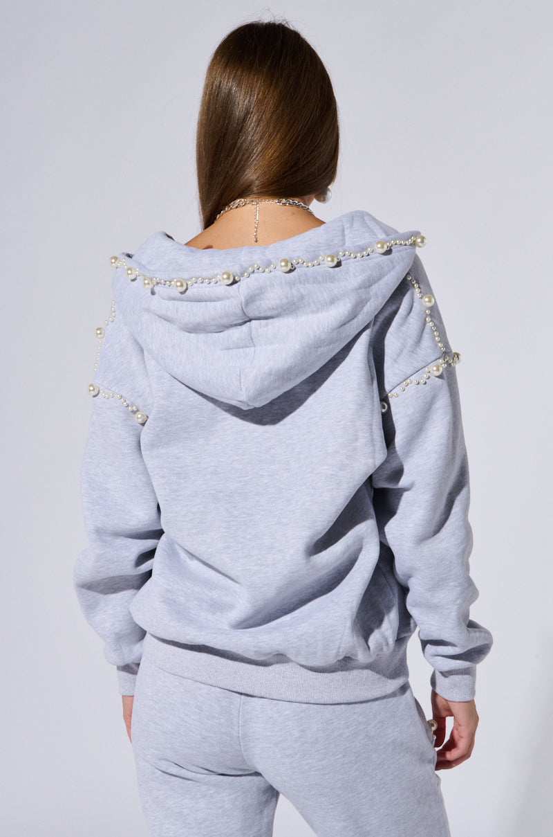 PEARL DETAIL ZIP UP SWEATSHIRT