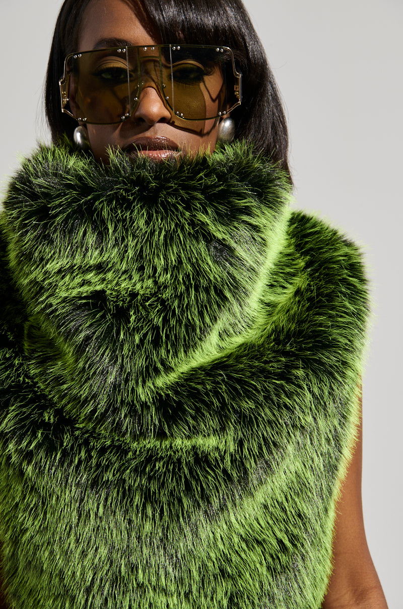 HEADED TO ASPEN SLEEVELESS FUR TOP IN GREEN