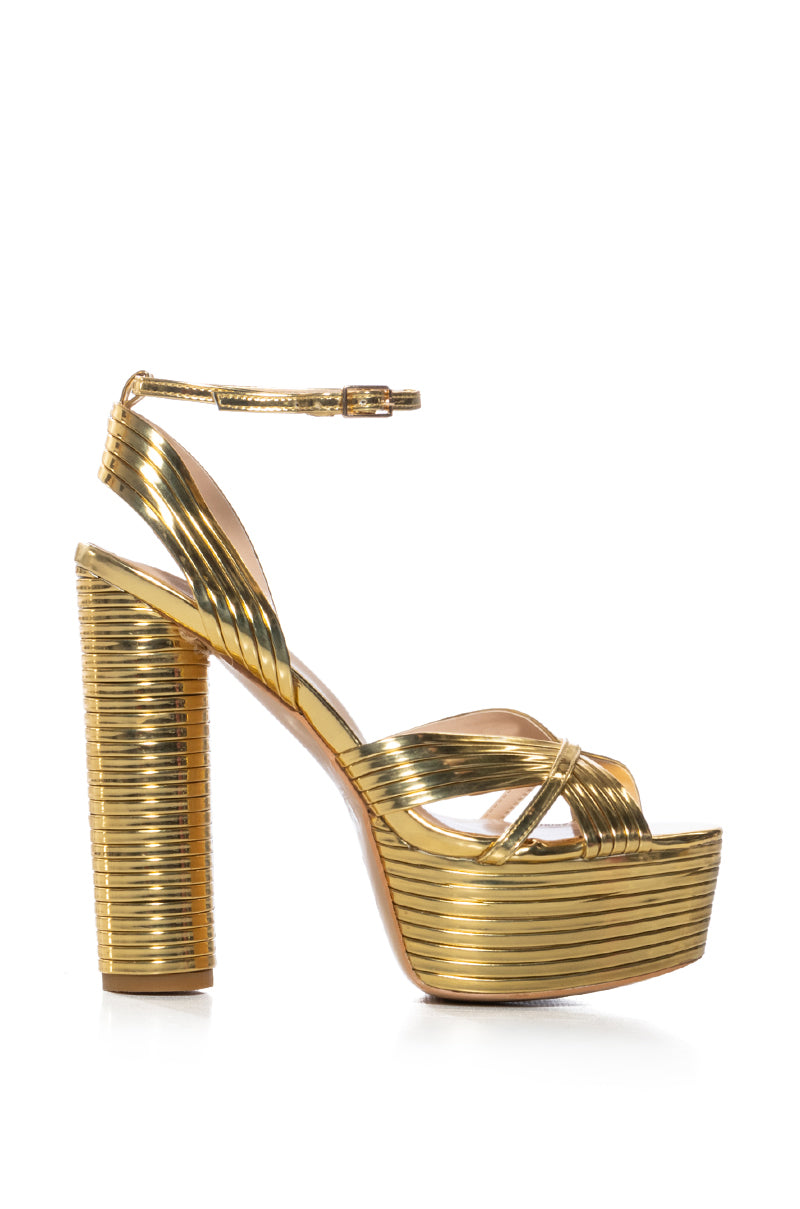 AZALEA WANG STANLEY STRAP ON SEXY CHUNKY SANDAL IN GOLD