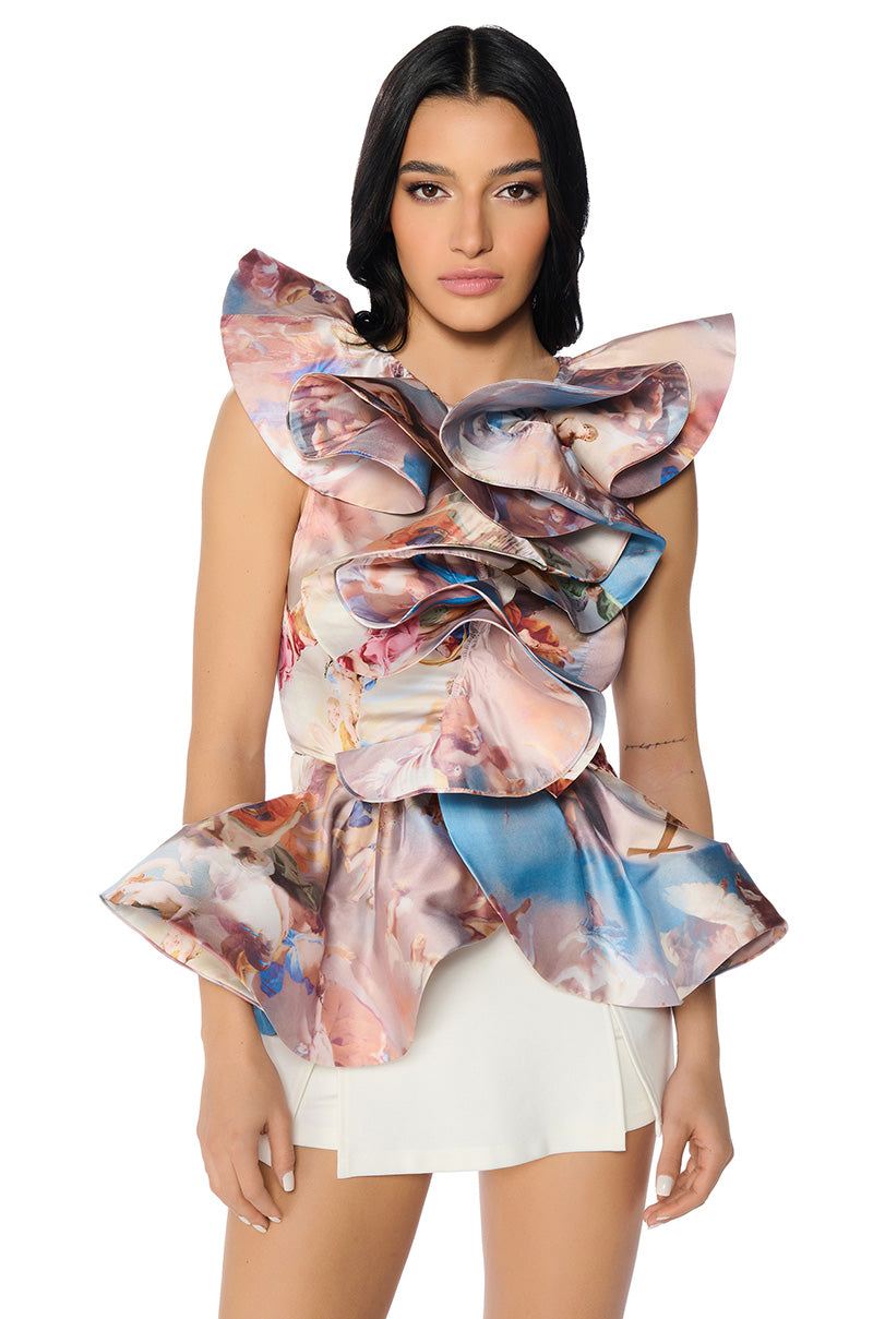 ANGEL WAYS SILKY SLEEVELESS PEPLUM BLOUSE