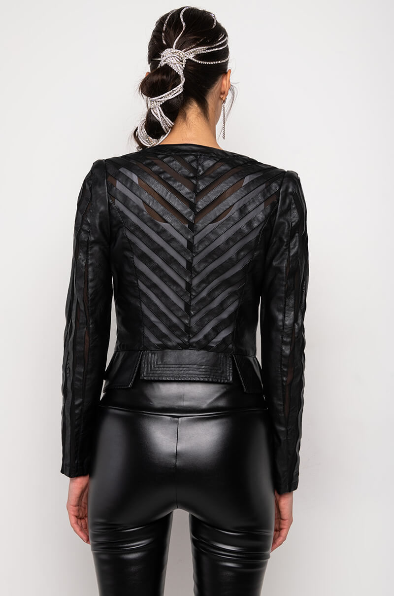 COME A LITTLE CLOSER MESH PLEATHER JACKET