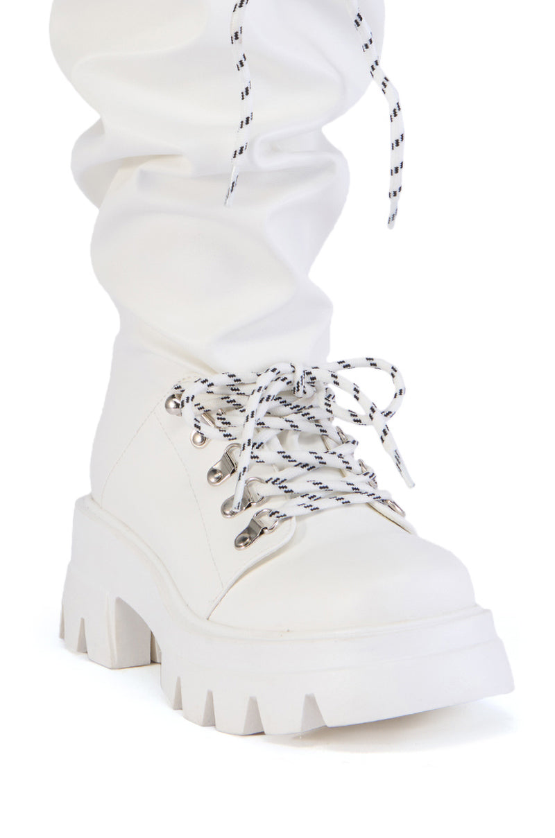 AZALEA WANG RAWNIE WHITE FAUX LEATHER CINCH BOOT