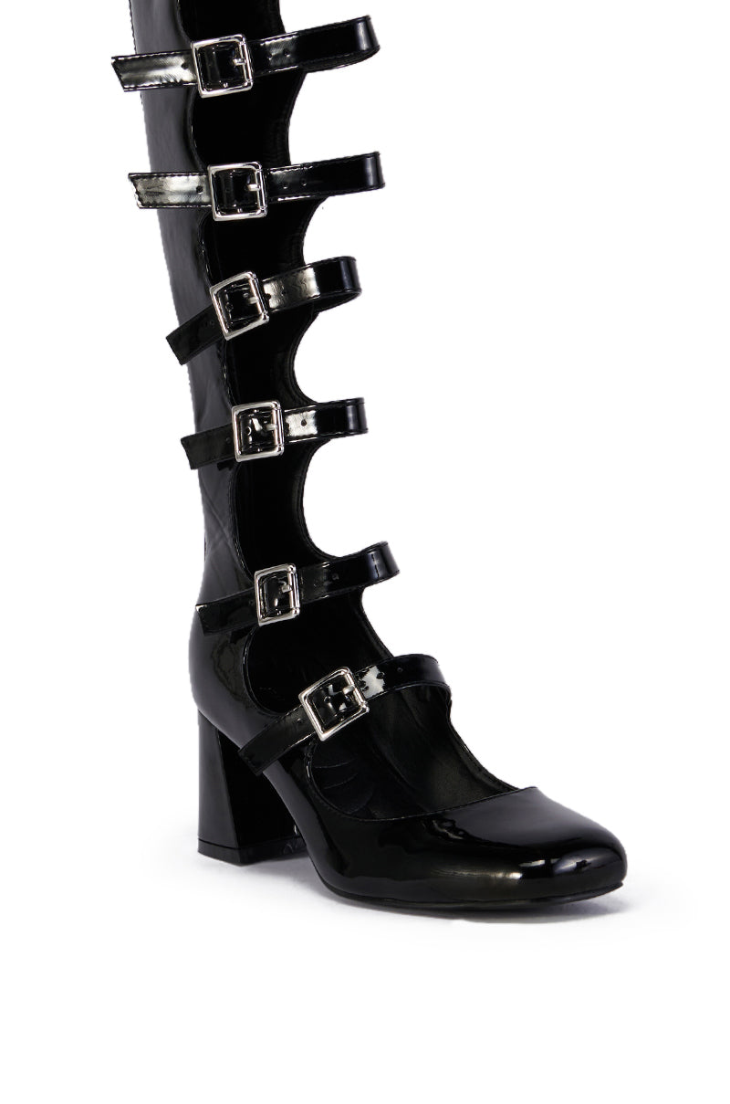 AZALEA WANG LAIMA BLACK PATENT BUCKLE UP BOOT