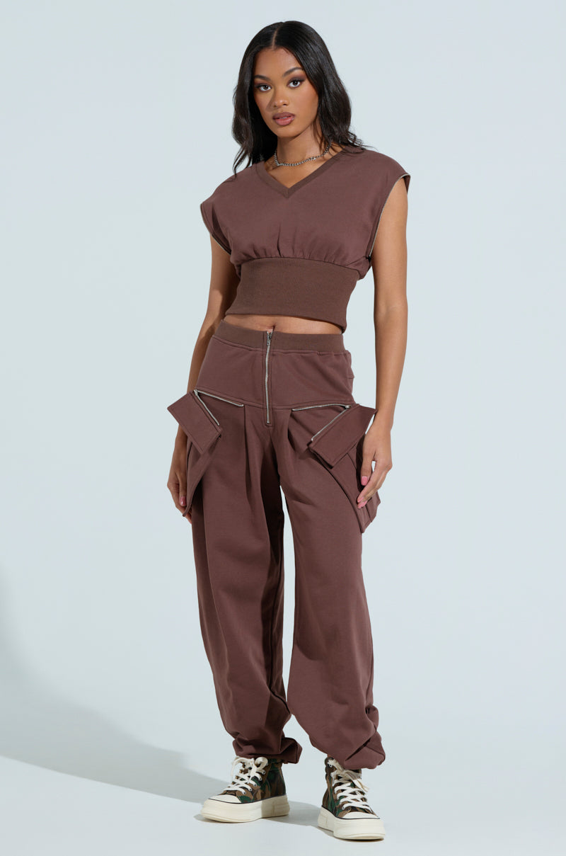 NIA ZIP OFF POCKET WIDE LEG SWEATPANT