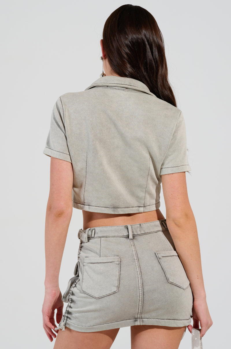 TATIANA MINERAL WASHED CROPPED BUTTON DOWN