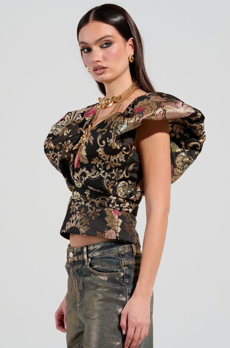 GET MY CLOSE UP FLORAL BROCADE BLOUSE