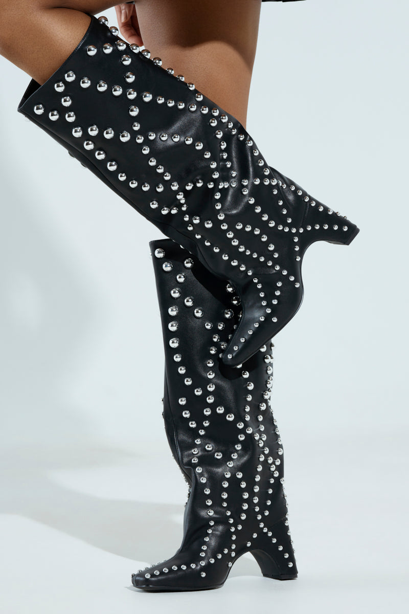 AZALEA WANG WELLS BLACK EMBELLISHED BOOT