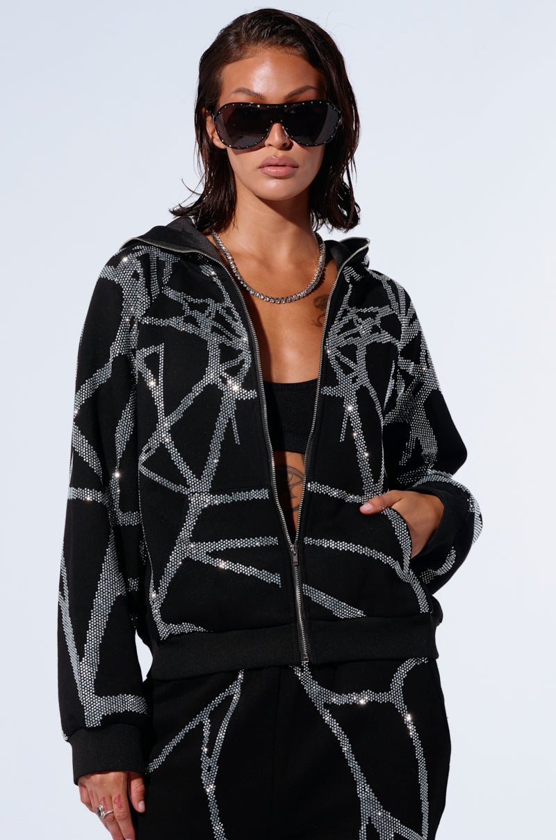 SPIDER SEQUIN DETAIL ZIP UP HOODIE