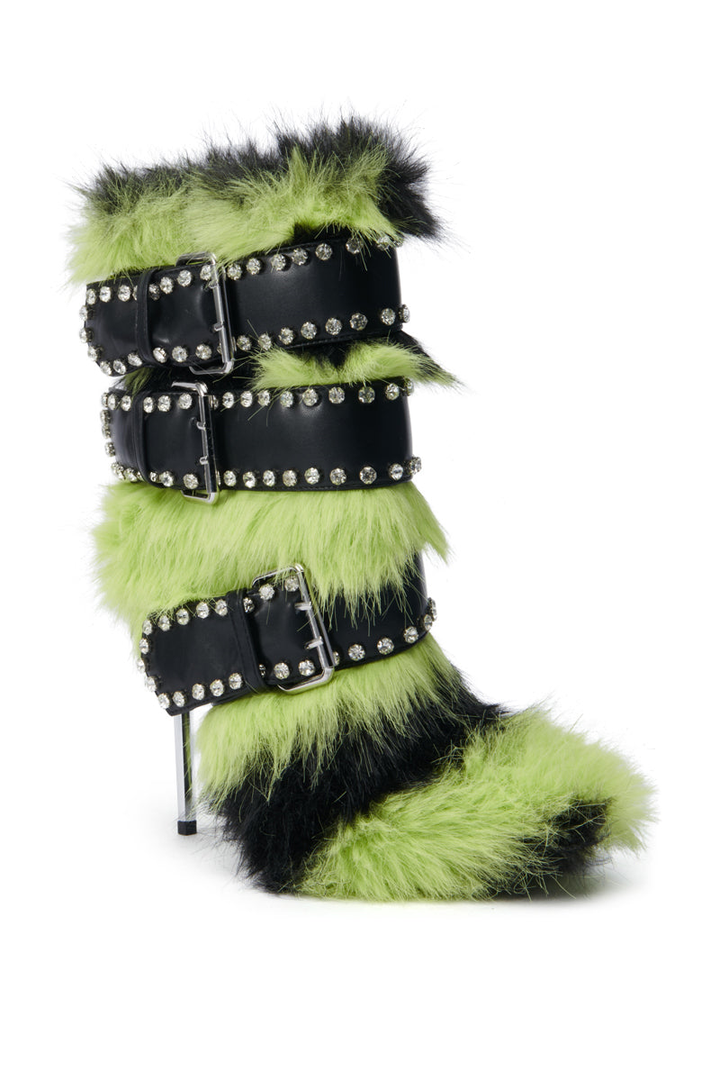 AZALEA WANG SOPHUS LIME FUR EMBELLISHED BOOTIE