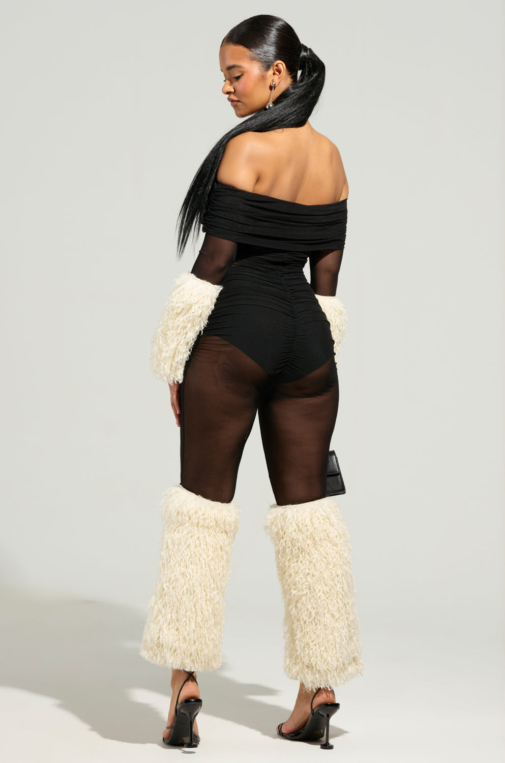 ANNIKA MESH AND FUR JUMPSUIT