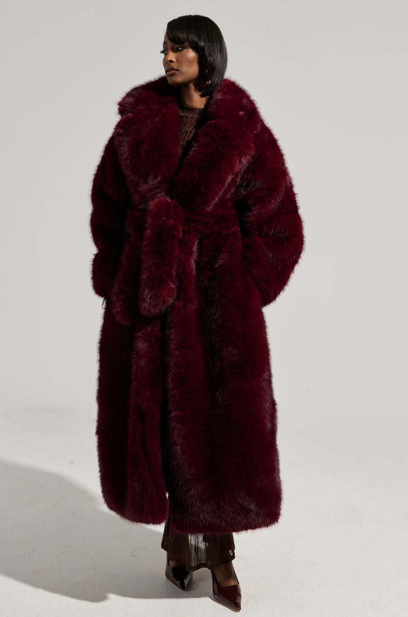 DAYANNE FAUX FUR TRENCH IN WINE