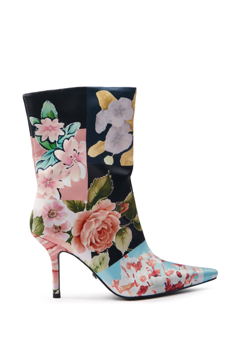 AZALEA WANG STILETTO COLOR BLOCKED FLORAL BOOTIE