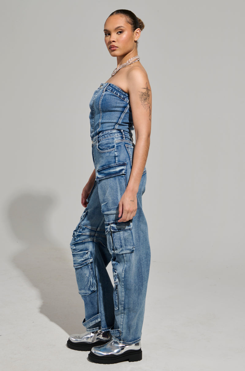 ROUND IT UP DENIM JUMPSUIT