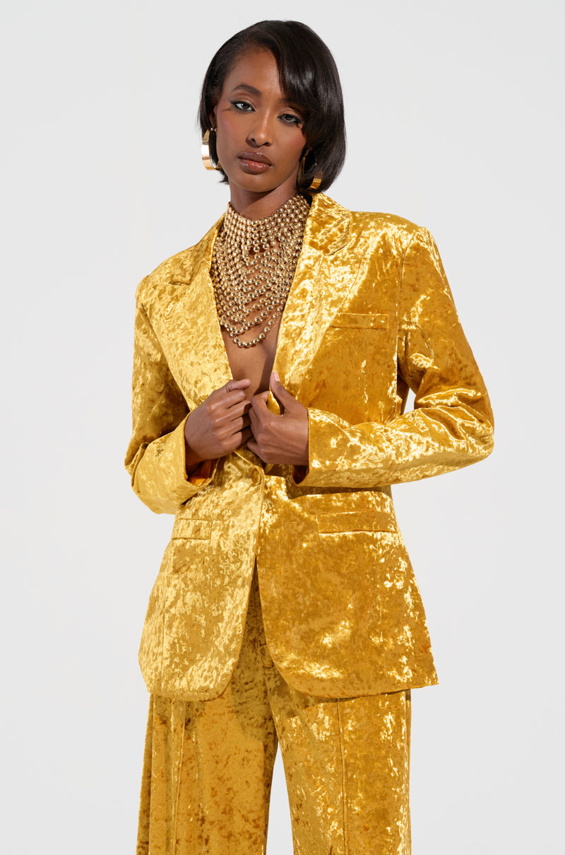 DRIPPING IN GOLD CRUSHED VELVET BLAZER