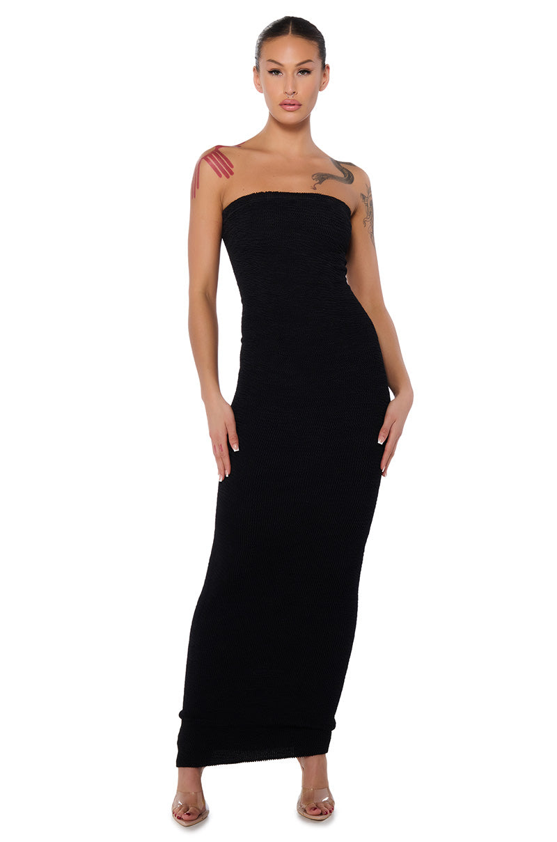 CINCH ME IN KNIT TUBE MAXI DRESS IN BLACK