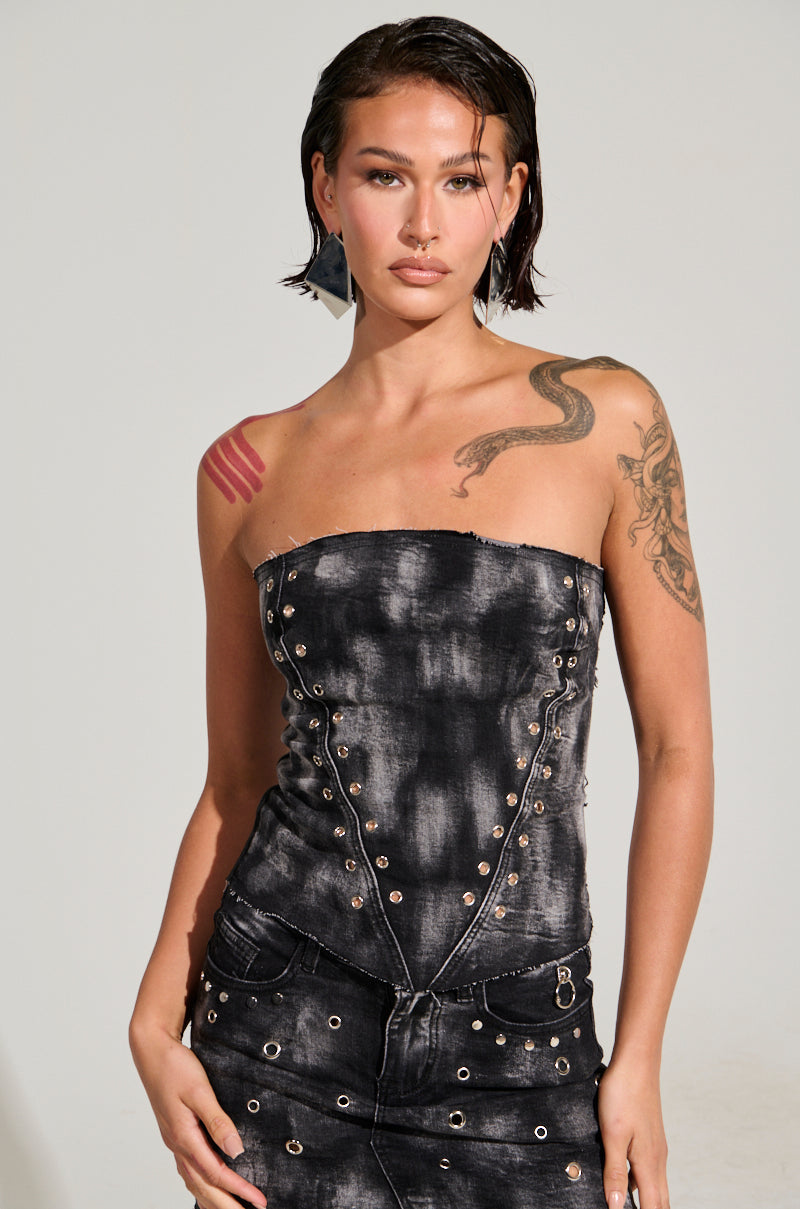 RUN THIS TOWN DENIM CORSET TOP