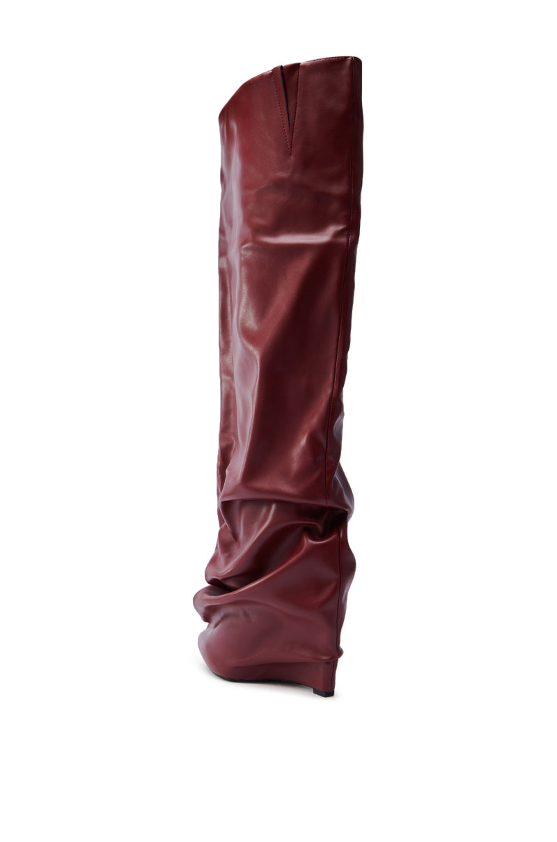 AZALEA WANG TEUILA BURGUNDY WEDGE RUCHED BOOT