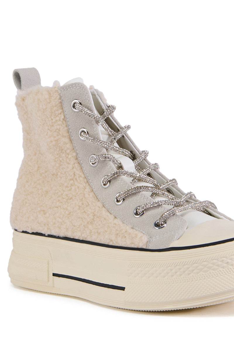 AZALEA WANG MUSEUM TAN MULTI SHERPA HIGHTOP SNEAKER