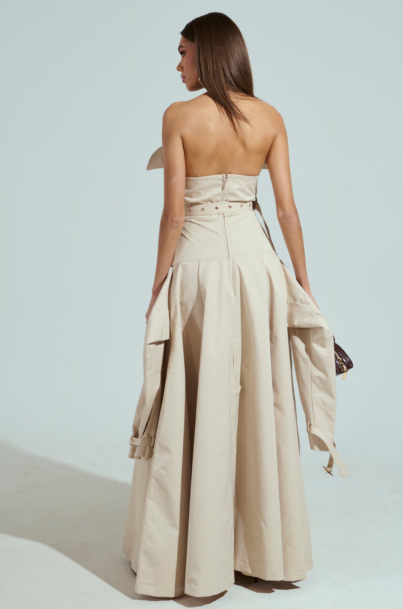 STRAPLESS TRENCH MAXI DRESS