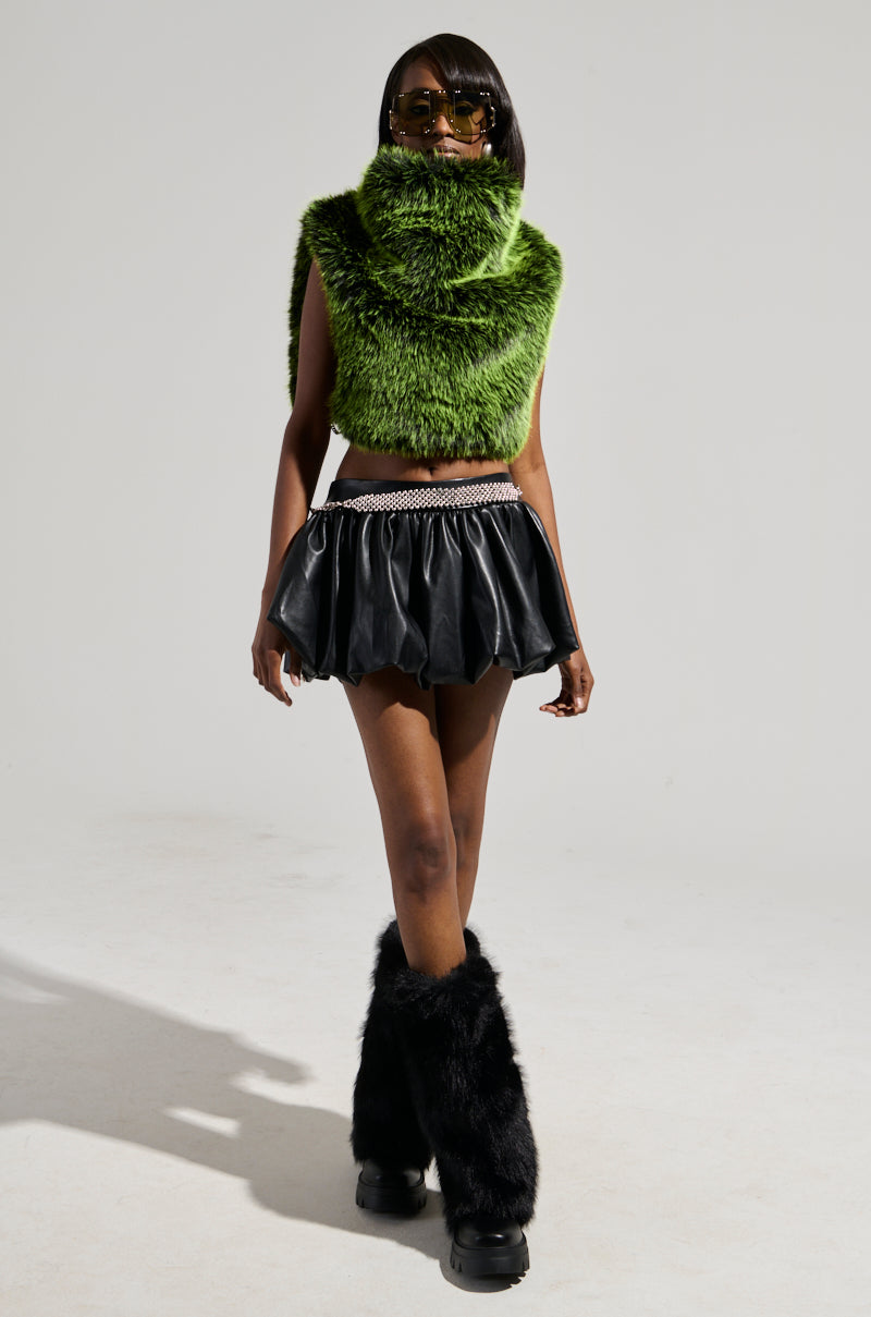 HEADED TO ASPEN SLEEVELESS FUR TOP IN GREEN