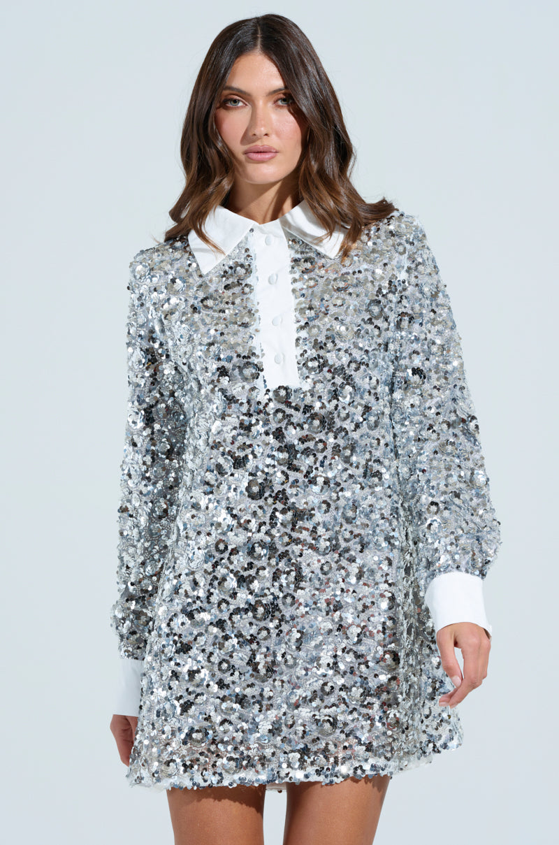 SO POSH BEADED SEQUIN SHIRT DRESS