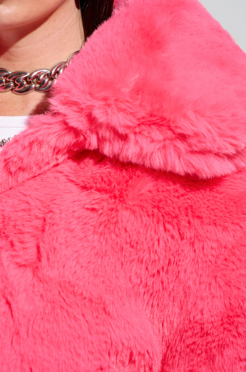 DREW FAUX FUR BOMBER IN HOT PINK