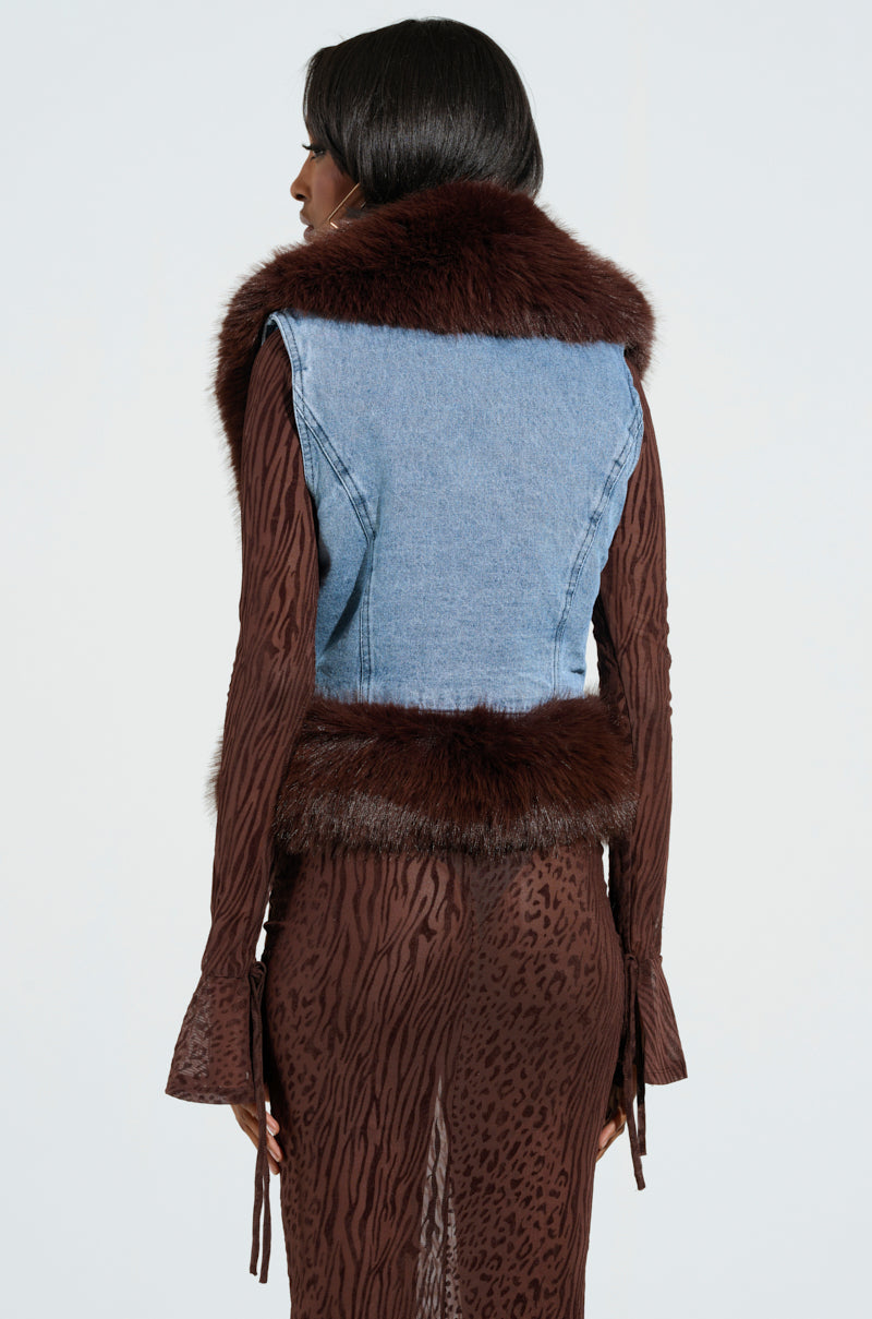 ALICIA FUR TRIM DENIM VEST