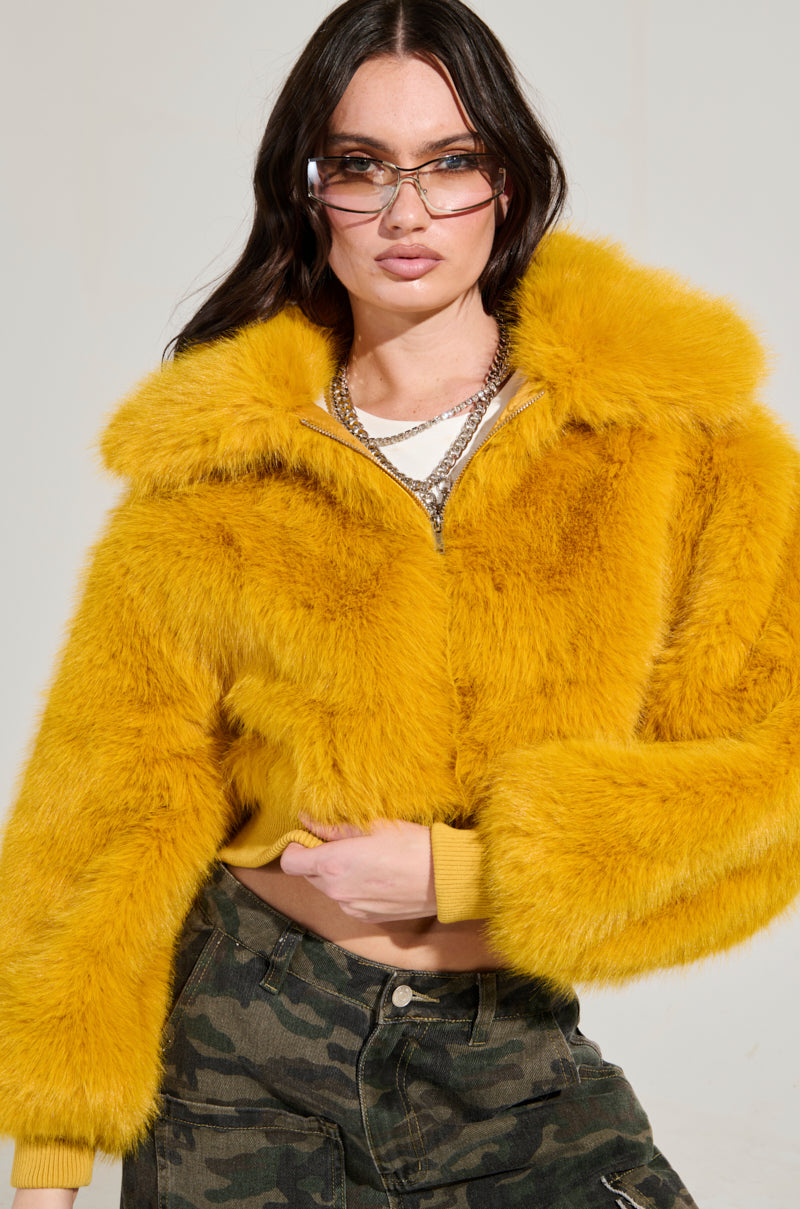 DREW FAUX FUR BOMBER IN YELLOW