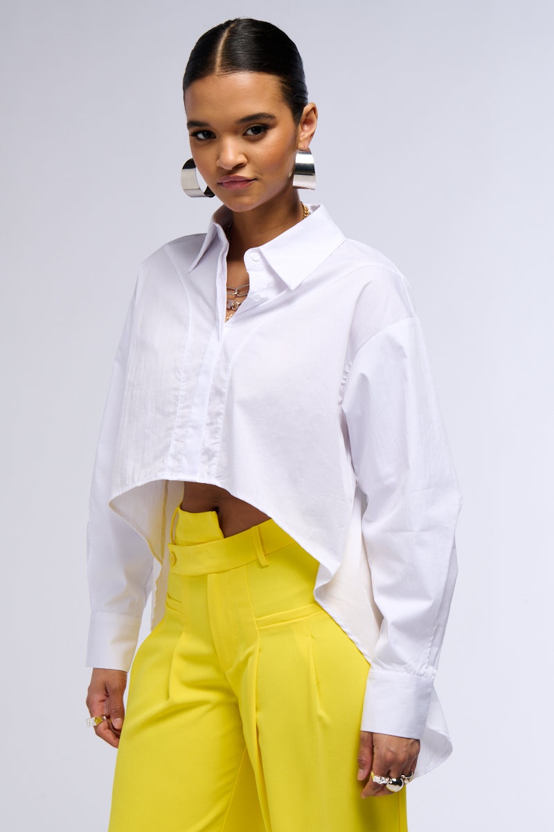 STEPHANIE HIGH LOW POPLIN BUTTON DOWN SHIRT