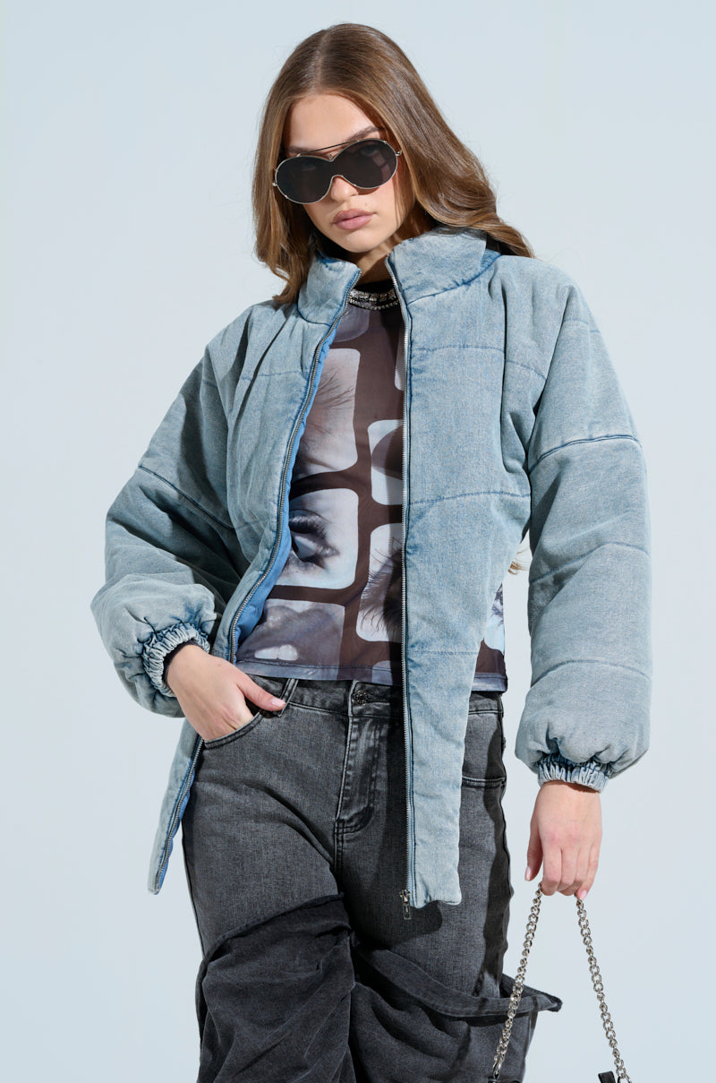 CHARLI CROPPED DENIM PUFFER