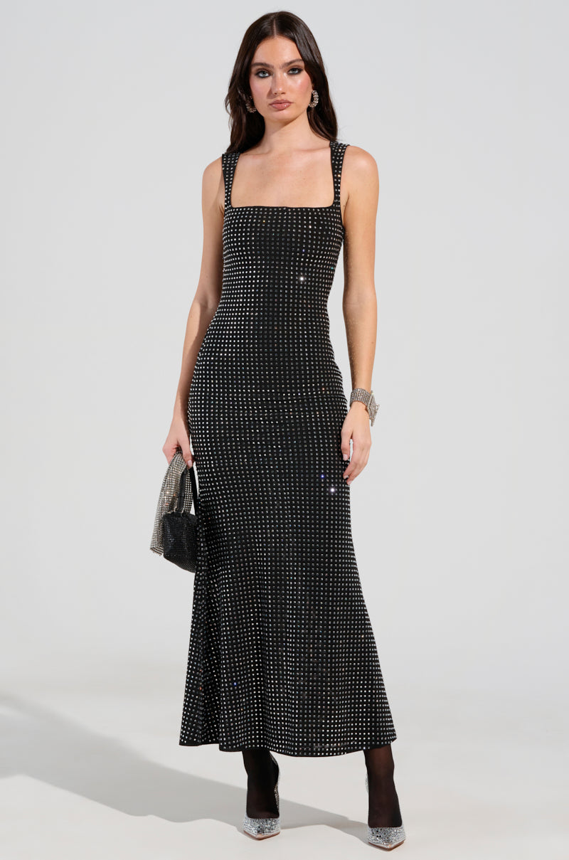 CHAMPAGNE PROBLEMS RHINESTONE MESH MAXI DRESS