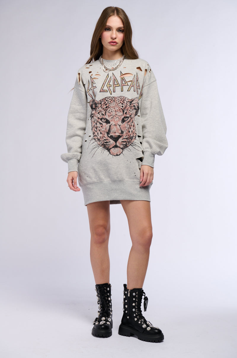 DEF LEPPARD ANNUAL LONG SLEEVE SWEATSHIRT DRESS