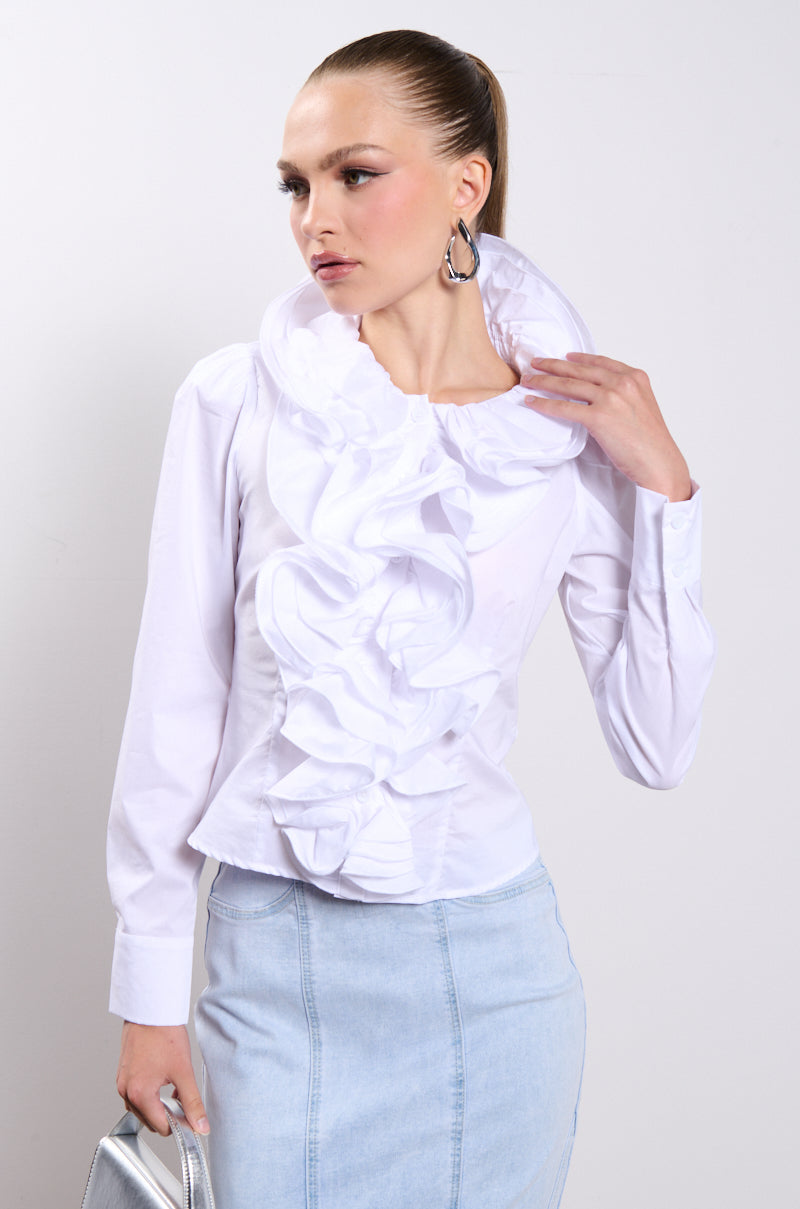 CALISTA STATEMENT RUFFLE COLLAR BUTTON DOWN BLOUSE