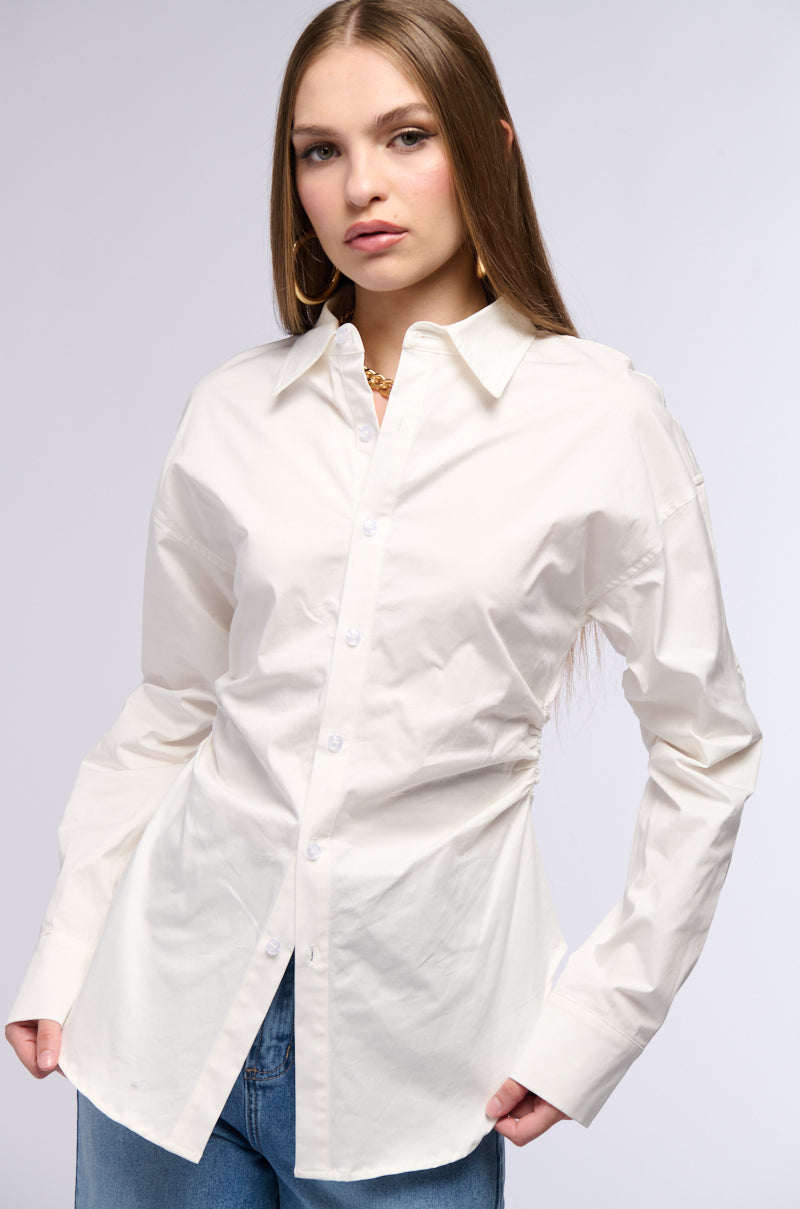 OLIVA CINCHED WAIST POPLIN BUTTON DOWN