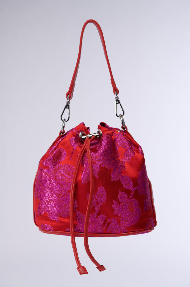 ELEGANCE IS KEY BROCADE BUCKET BAG