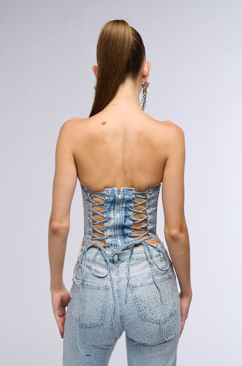 SHINE ON ME DENIM CORSET WITH RHINESTONE