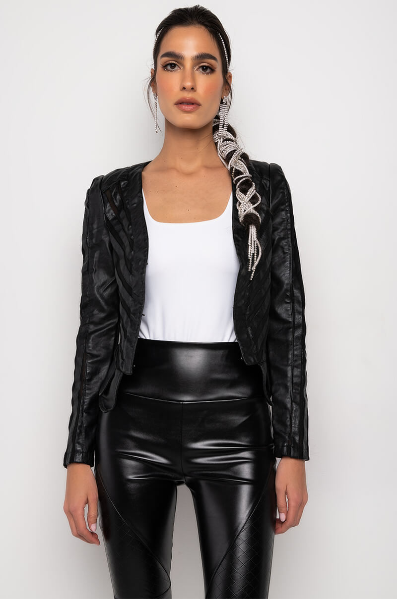 COME A LITTLE CLOSER MESH PLEATHER JACKET