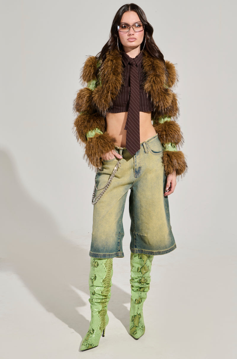 FERNIE ULTRA CROP FUR TRIM MOTO