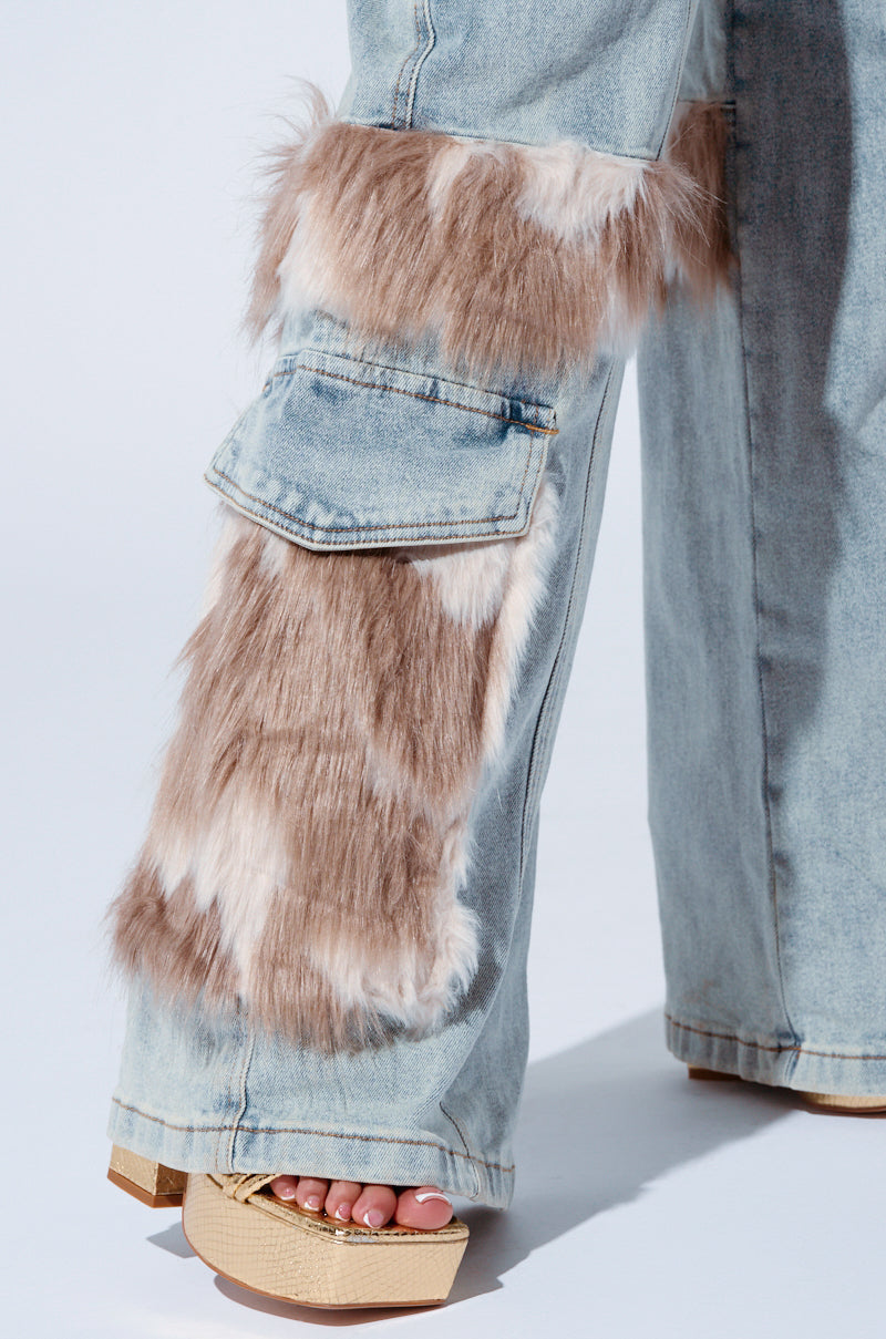 FUR DENIM CARGO PANTS